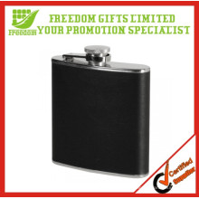 Stainless Steel With Leather Wrapped Logo Embossed Hip Flask